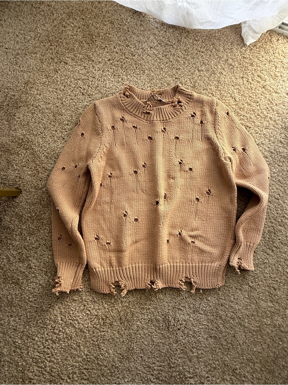 Zara Distressed Turtleneck Sweater in Beige